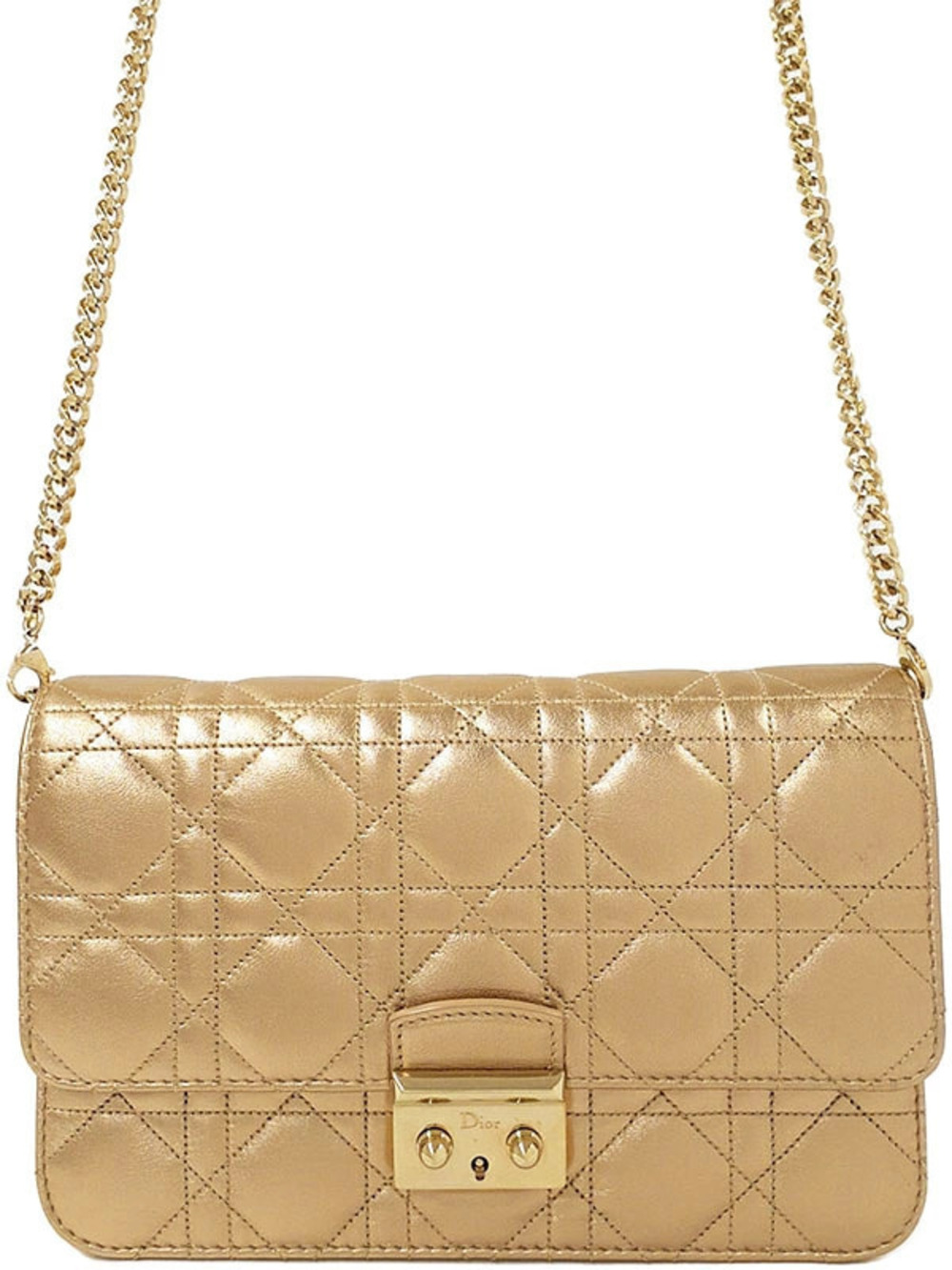 Christian Dior metallic gold lambskin cannage Miss Dior Chain crossbody bag